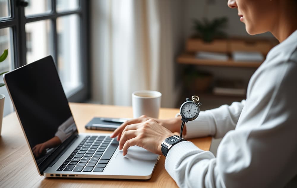 Person som tester uttakshastighet med stoppeklokke foran en laptop