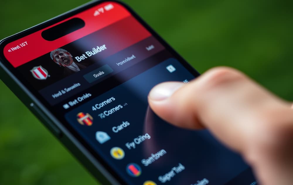 Skjermbilde av oddsbygger-funksjon på en mobil bookmaker-app.