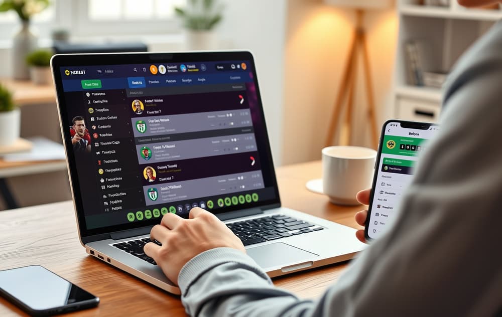 Person som spiller live odds på laptop og mobil